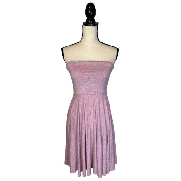 Maurices Gray Pink Striped Strapless Fit & Flare Dress Womens Size Small Stretch - Picture 2 of 7